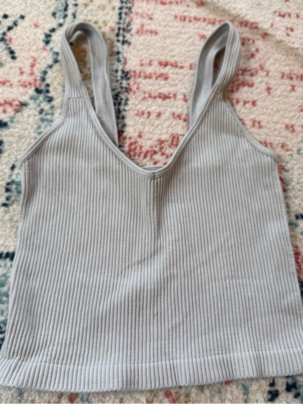 Ribbed V-Neck Tank Top in Light Gray - Women's Casual Top